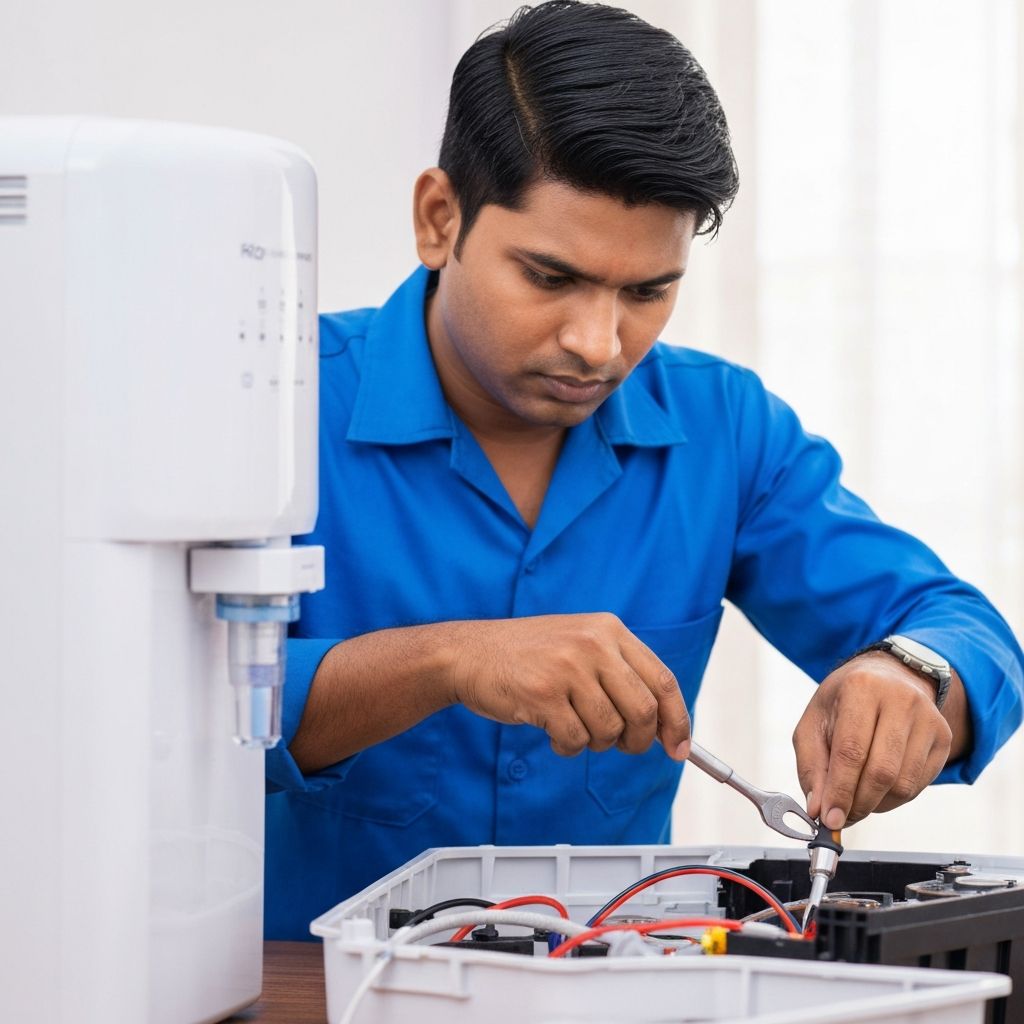 Technician servicing a RO water purifier